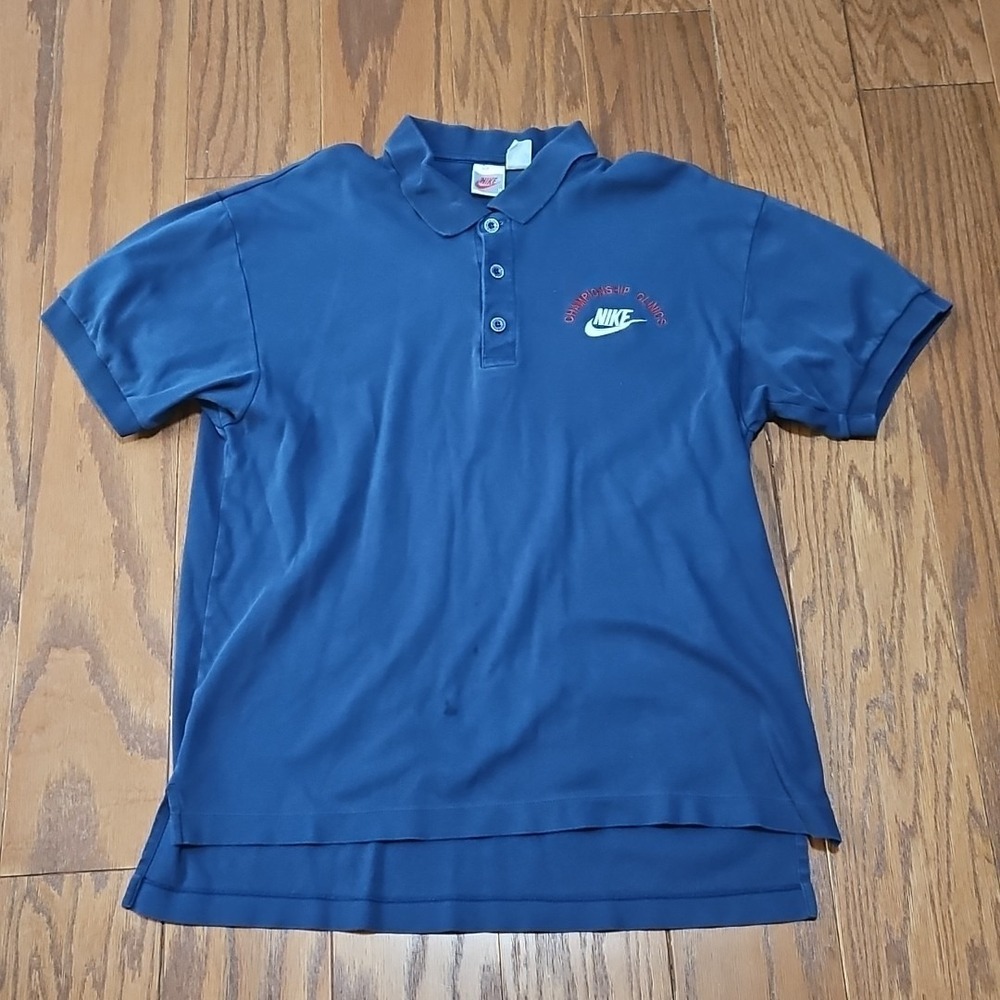Vintage Nike Polo Shirt Mens Size Medium‎ Championship Clinics Navy Blue 90s